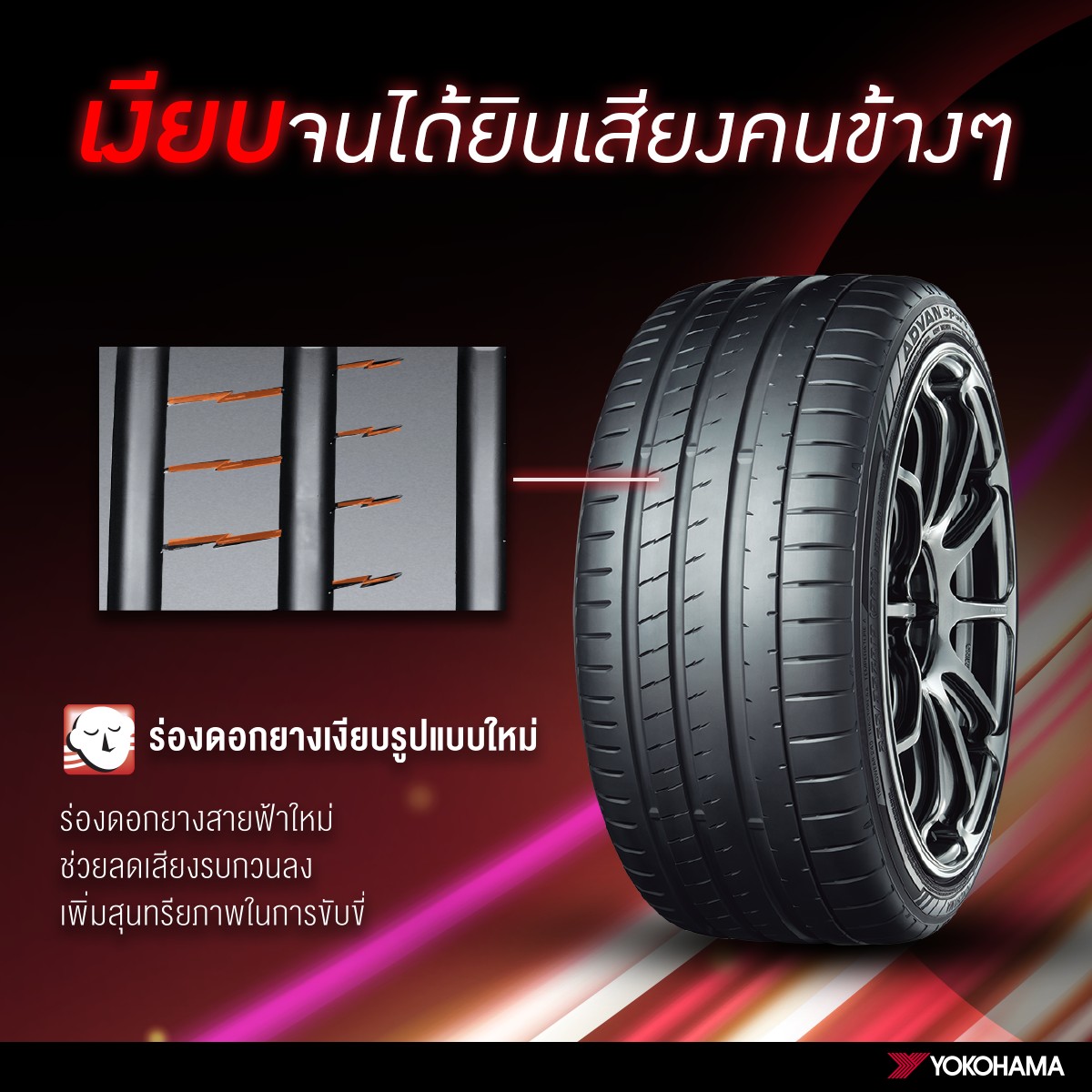 ขนาดยาง 225/45R18 ยางรถยนต์ Yokohama รุ่น Advan Sport V107